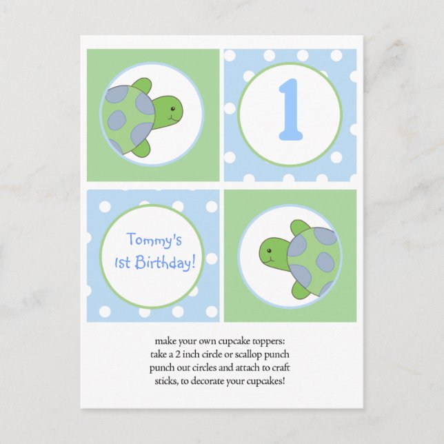 Carte Postale Joyeux toppers de Cupcake Tortues Vertes (Devant)
