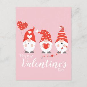 Carte Postale Joyeux Valentin Gnomes Rouge Rose