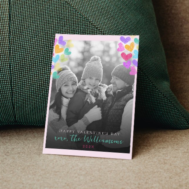 Carte Postale Joyeux Valentines Day Cute Pastel Hearts Photo (Créateur téléchargé)