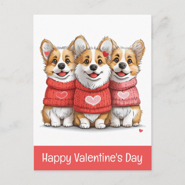 Carte Postale Joyeux Valentines Day Pembroke Welsh Corgi Chiens (Devant)