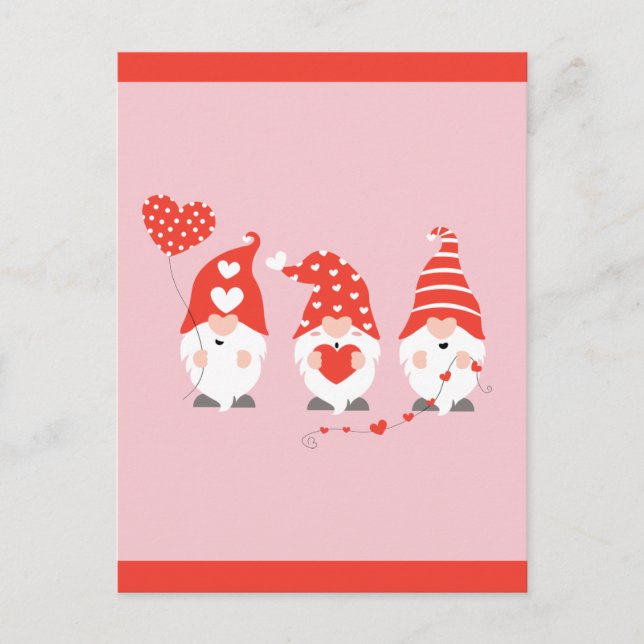 Carte Postale Joyeux Valentines Jour Gnomes Rouge (Devant)