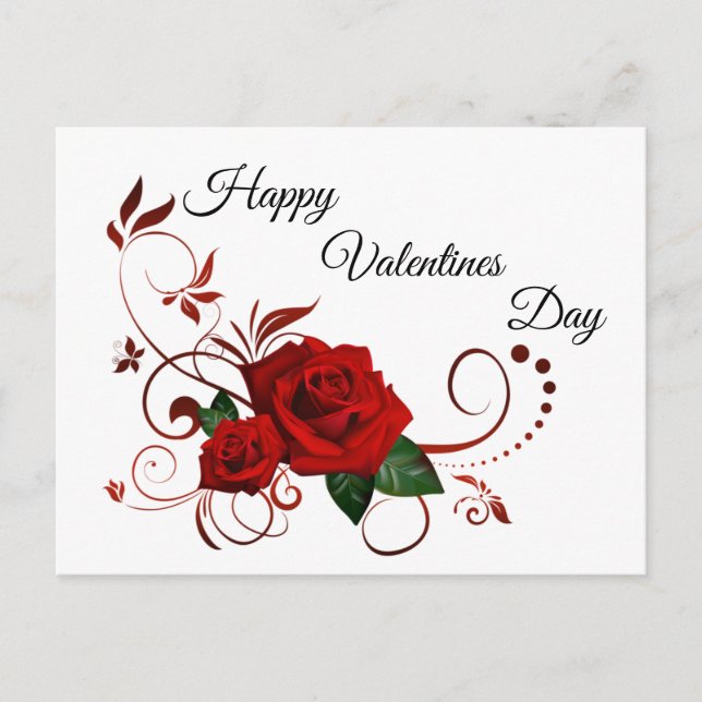 Carte Postale Joyeux Valentines Jour Roses rouges (Devant)