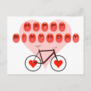 Carte Postale Joyeux vélo et coeur d'anniversaire