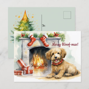 Carte Postale Joyeux Woof-mas Foyer de Chien Noël