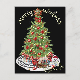 Carte Postale Joyeux Woofmas Design de Chien - Bichon Frise