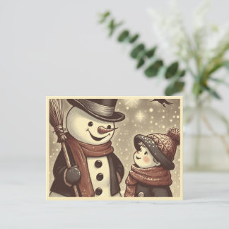 Carte postale Joyful Snowman and Child Cartoon