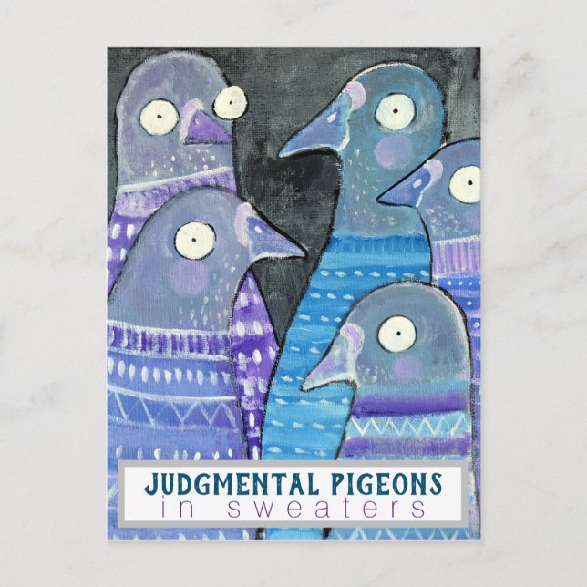 Carte Postale Jugements Pigeons en Sueurs Oiseaux Whimsical Art (Devant)