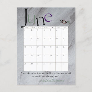 Carte Postale Juin Gris Moderne Calendrier mensuel 2025