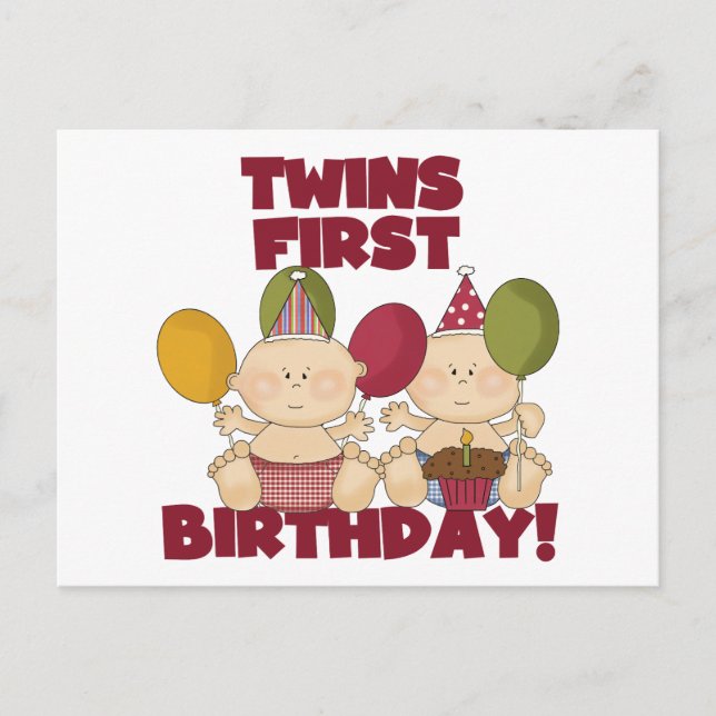 Carte Postale Jumeaux 1er anniversaire - T-shirts et cadeaux pou (Devant)