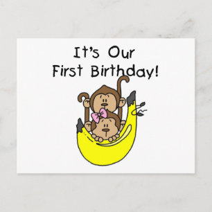 Carte Postale Jumeaux - Jumeau et singe 1er anniversaire