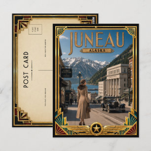 Carte Postale Juneau Alaska Art Déco vintage de l'âge d'or