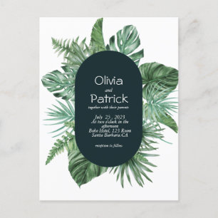 Carte Postale Jungle aquarelle tropicale verte feuille invitatio