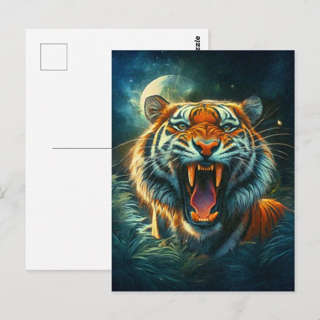 Carte Postale Jungle au clair de lune de tigres (Devant / Derrière)