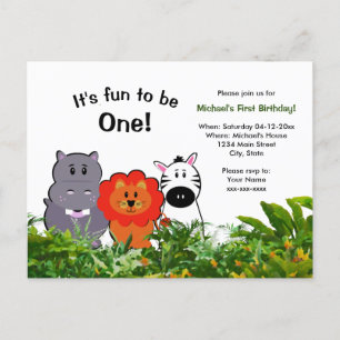 Carte Postale Jungle safari animal premier anniversaire Amusant 