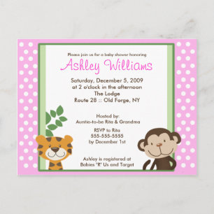 Carte Postale JUNGLE TALES PINK Baby shower Postcard Invitation