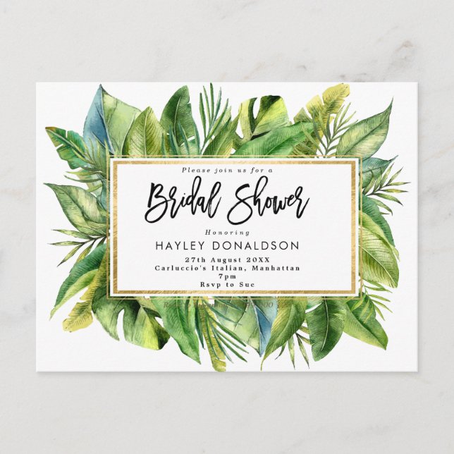 Carte Postale jungle tropicale fausse or nage invitation (Devant)