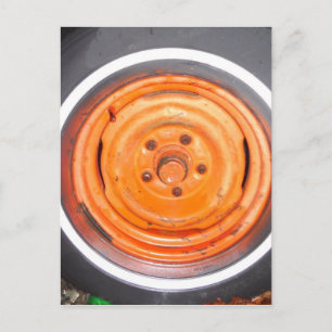 Carte Postale Junk Yard vintage Roue, orange noir et blanc