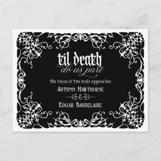 Carte Postale Jusqu'à la mort Mariage gothique noir et blanc Enr