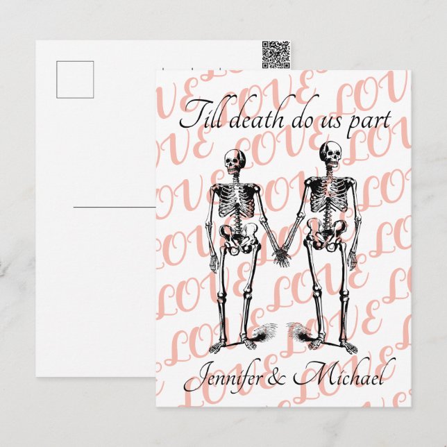 Carte Postale Jusqu'à la mort nous séparons Skeleton Couple Mono (Devant / Derrière)