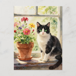 Carte Postale Just Saying Hi | Cat and Flower Themed