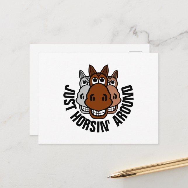 Carte Postale Juste Horsin' Autour, Cheval (Devant/Arrière en situation)