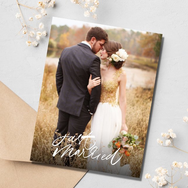 Carte Postale Juste marié Mariage photo Blank Merci (Just Married Photo Wedding Blank Thank You Postcard)