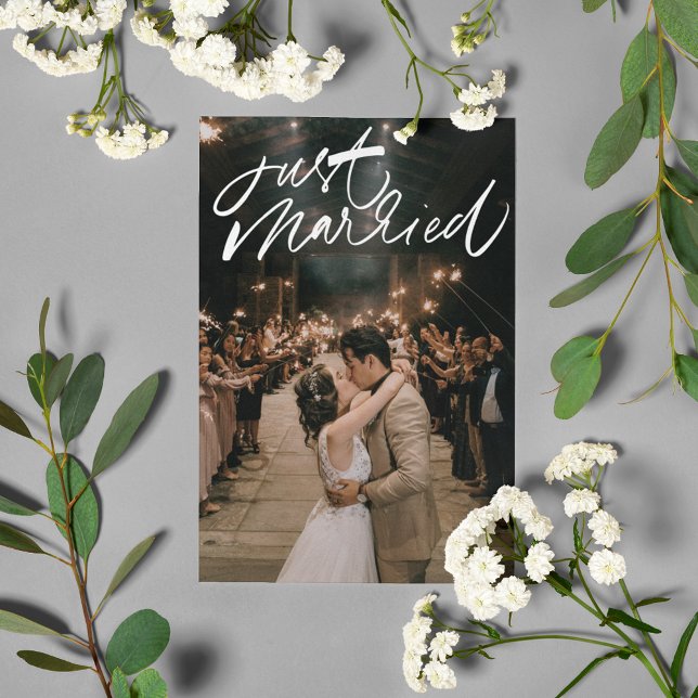 Carte Postale Juste marié Mariage photo Merci (Just Married Photo Wedding Thank You Postcard)