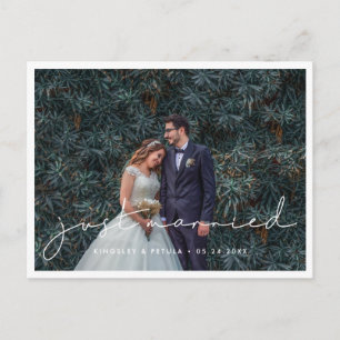 Carte Postale Juste mariés Photo de mariage minimaliste écrite à