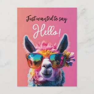 Carte Postale Juste pour dire bonjour design de lama coloré