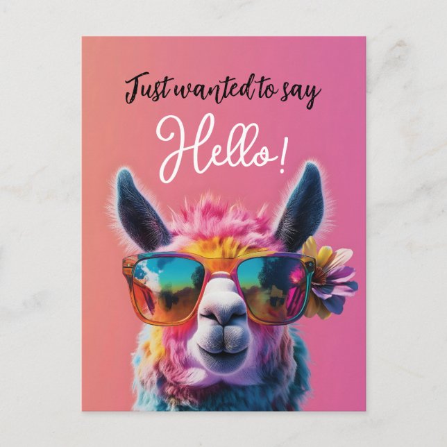 Carte Postale Juste pour dire bonjour design de lama coloré (Devant)