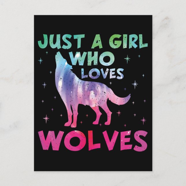 Carte Postale Juste une fille qui aime les loups aquarelle (Devant)