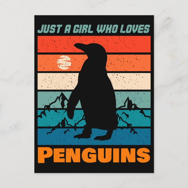 Carte Postale Juste une fille qui aime les pingouins animal rétr (Devant)