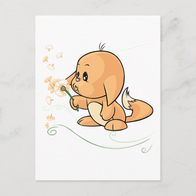 Carte Postale Kacheek orange souhaitant sur un pissenlit (Devant)