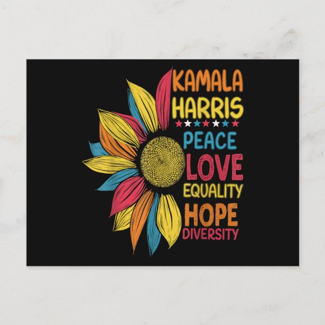 Carte Postale Kamala Harris Peace Love Equality Hope Diversity (Devant)