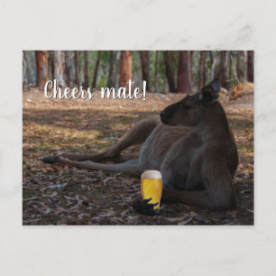 Carte Postale Kangaroo Relaxer avec la bière Australie Drôle