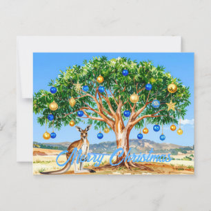 Carte Postale Kangaroo sous le gumtree avec les baubles de Noël