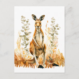 Carte Postale Kangourou à l'aquarelle dans une prairie