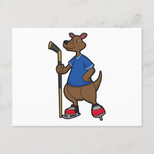 Carte Postale Kangourou au hockey sur glace avec bâton de hockey