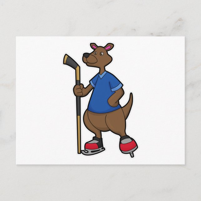 Carte Postale Kangourou au hockey sur glace avec Bâton de hockey (Devant)