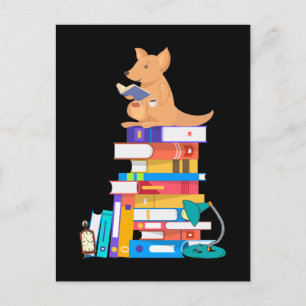 Carte Postale Kangourou lisant un livre Thé Café Kawaii Biblioph