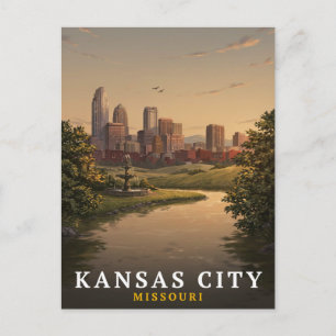 Carte Postale Kansas City Missouri Fontaine Skyline Art