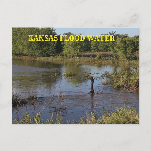 Carte Postale Kansas Eau d'inondation dans un champ de ferme.Car (Devant)