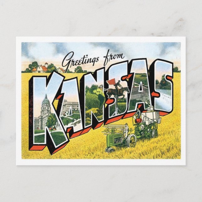 Carte Postale Kansas Salutations Des États-Unis (Devant)