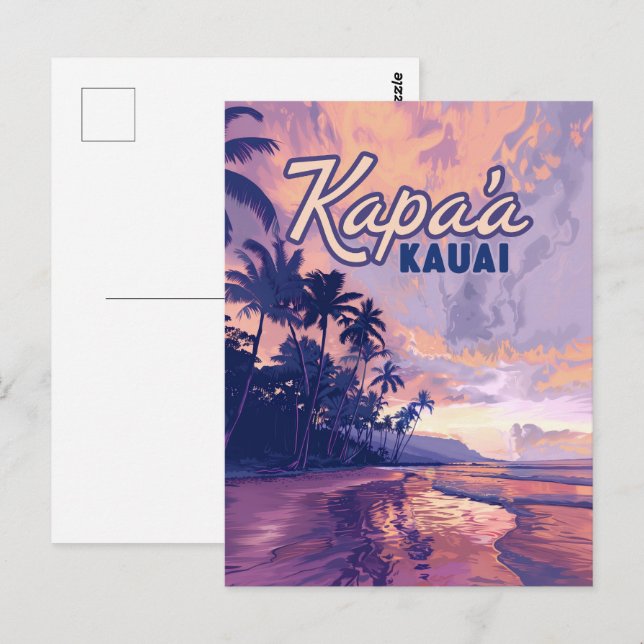 Carte Postale Kapaa Kauai Hawaii Beach Coucher de soleil Palmier (Devant / Derrière)
