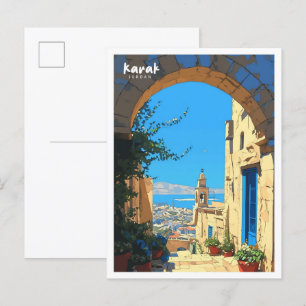 Carte Postale Karak Jordanie Illustration d'art Vintage Voyage