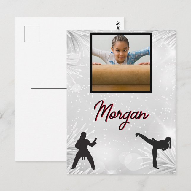 Carte Postale Karate Winter Wonder Photo et nom personnalisés (Devant / Derrière)