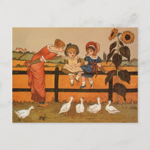 Carte Postale Kate Greenaway, Victorian femmes enfants canards