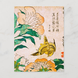Carte Postale Katsushika Hokusai - Peony Et Canaries