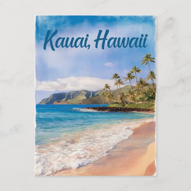 Carte Postale Kauai Hawaii Beach aquarelle peinture (Devant)