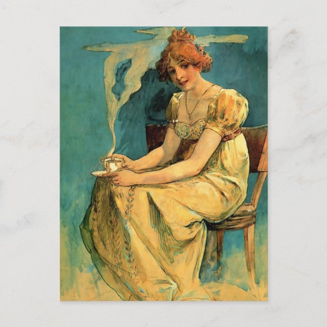 Carte Postale Kava Par Alphonse (Alfons) Mucha ~ Art Nouveau (Devant)
